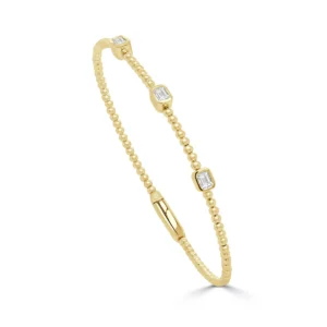 14K Yellow Gold Flexible Bezel Bangle with .45ctw Emerald Diamonds Size 6.5