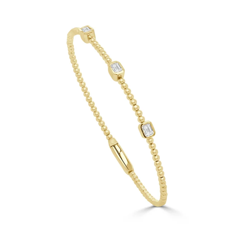 14K Yellow Gold Flexible Bezel Bangle with .45ctw Emerald Diamonds Size 6.5 Bracelets 2