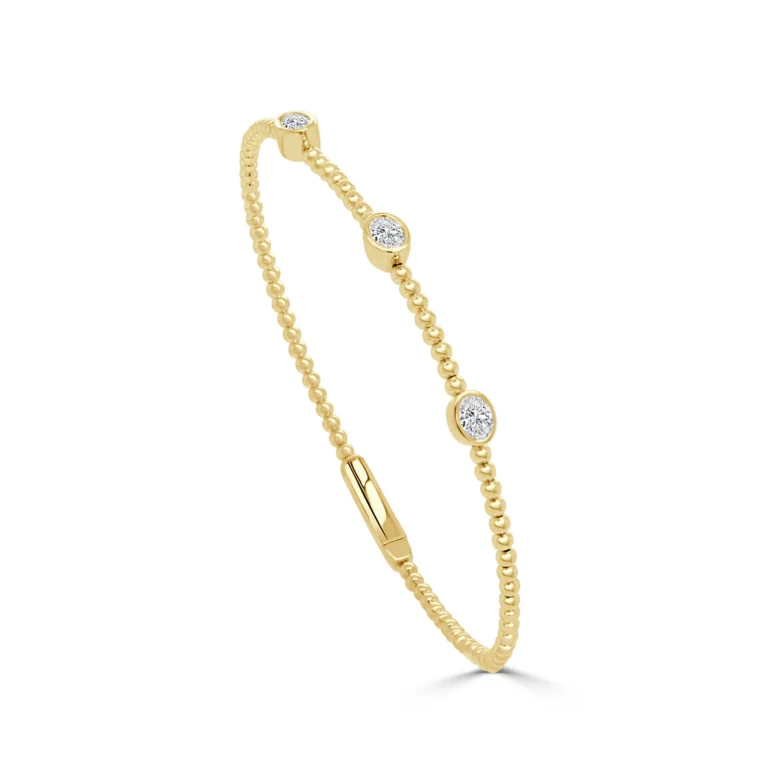 14K Yellow Gold Flexible Bezel Bangle with .45ctw Oval Diamonds Size 6.5 Bracelets 2