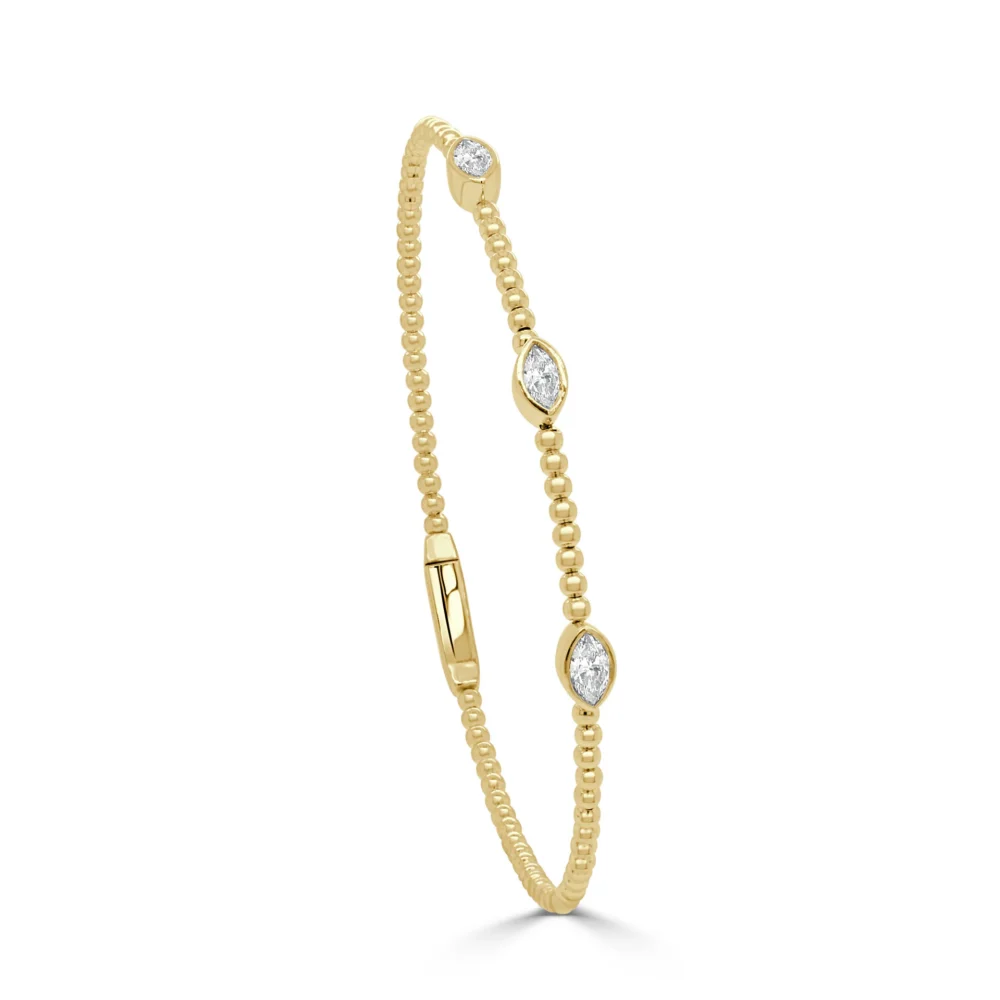 14K Yellow Gold Flexible Bezel Bangle with .45ctw Marquise Diamonds Size 6.5 Bracelets 3