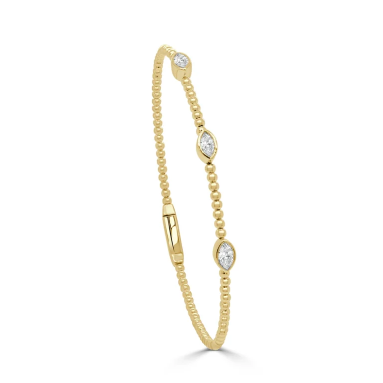 14K Yellow Gold Flexible Bezel Bangle with .45ctw Marquise Diamonds Size 6.5 Bracelets 2