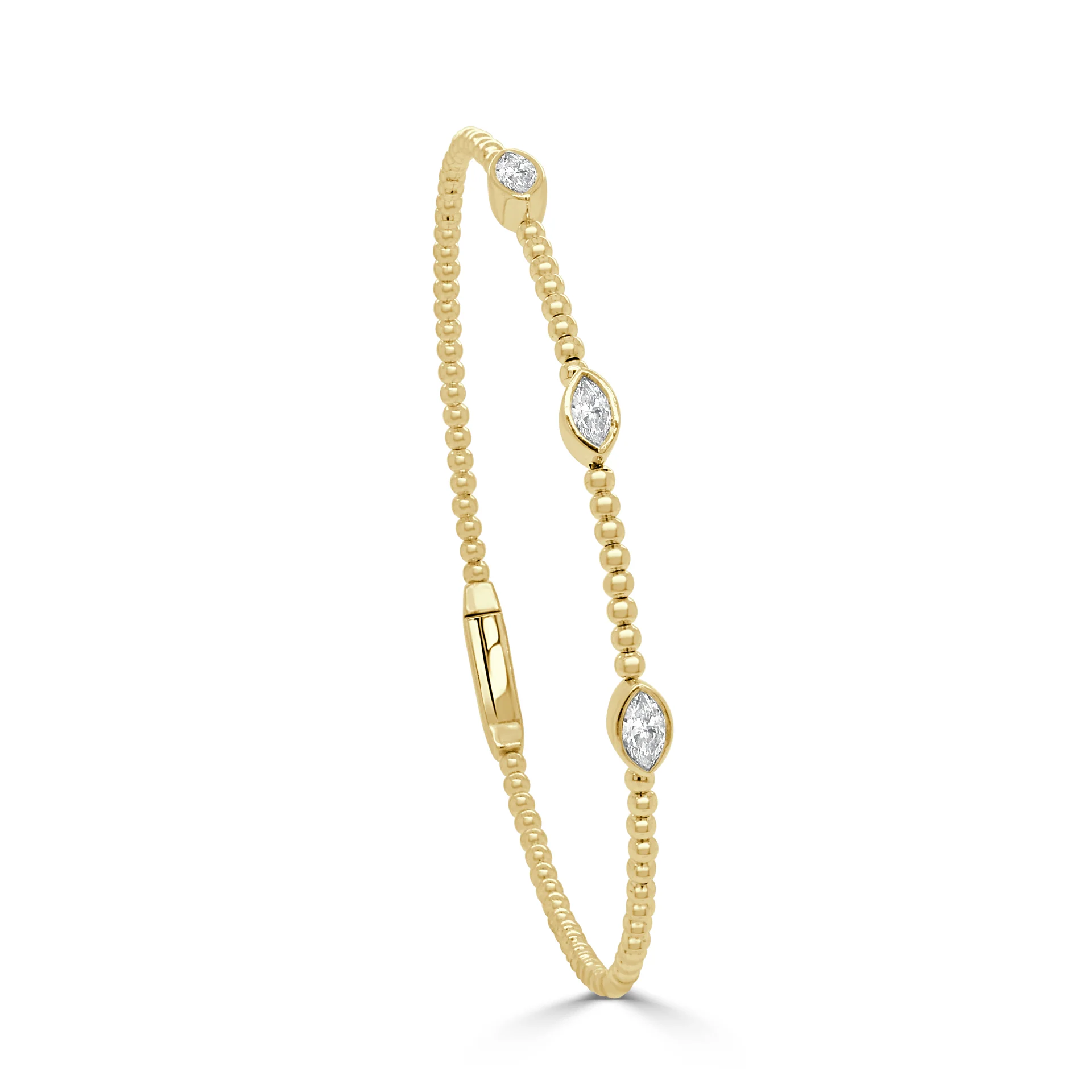 14K Yellow Gold Flexible Bezel Bangle with .45ctw Marquise Diamonds Size 6.5 Bracelets