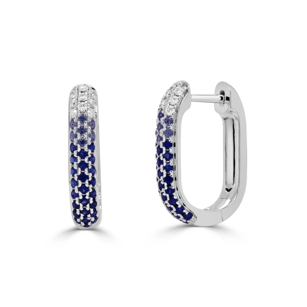 14K White Gold Hoops with .61ctw Sapphires & .13ctw Diamonds Earrings 3