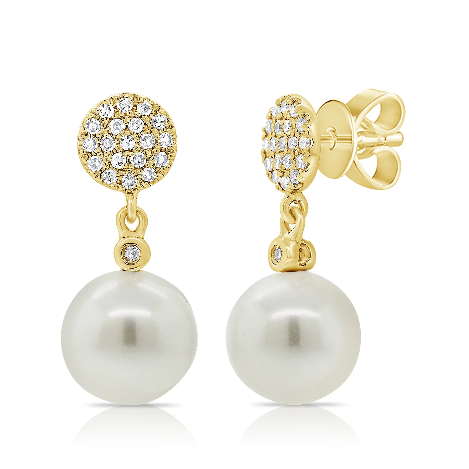 14K Yellow Gold Dangle Earrings with Pearls & .10ctw Diamonds Earrings