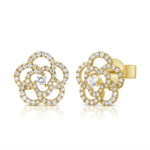 14K Yellow Gold Flower Studs with .98ctw Diamonds