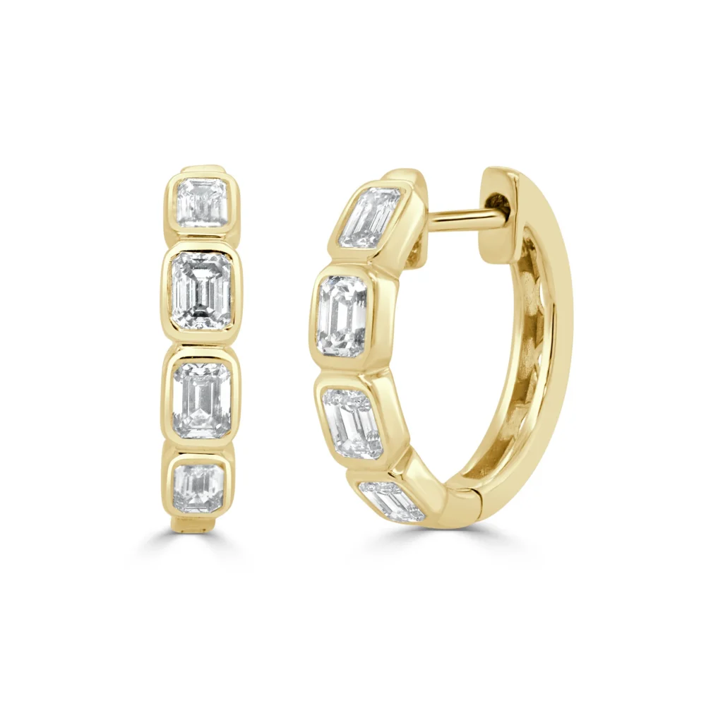 14K Yellow Gold Bezel Huggies with .85ctw Emerald Diamonds 1/2″ Earrings 3