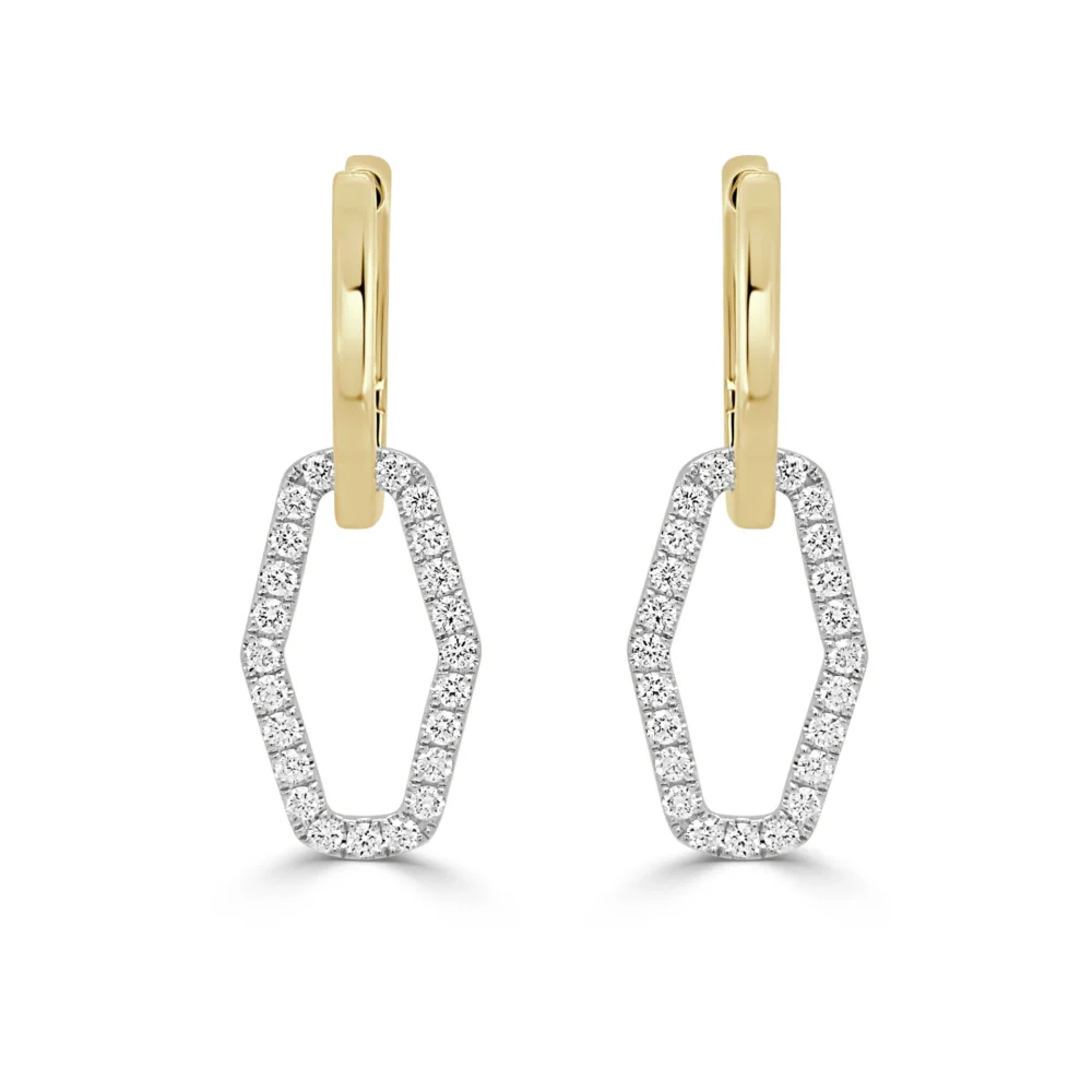 14K Two-Tone Dangle Hexagon Earrings with .61ctw Diamonds Earrings 3