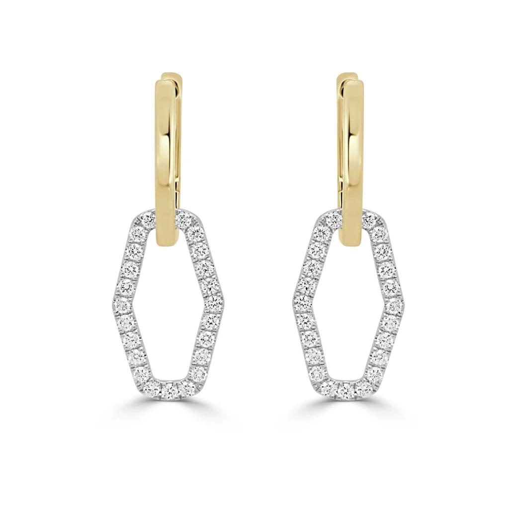 14K Two-Tone Dangle Hexagon Earrings with .61ctw Diamonds Earrings 2