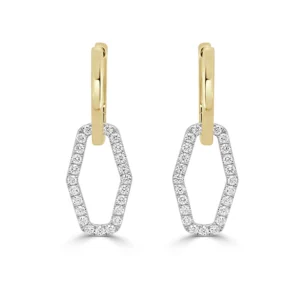 14K Two-Tone Dangle Hexagon Earrings with .61ctw Diamonds