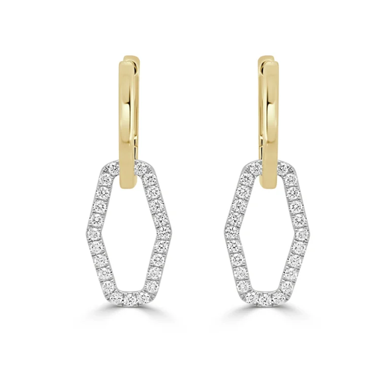 14K Two-Tone Dangle Hexagon Earrings with .61ctw Diamonds Earrings 2