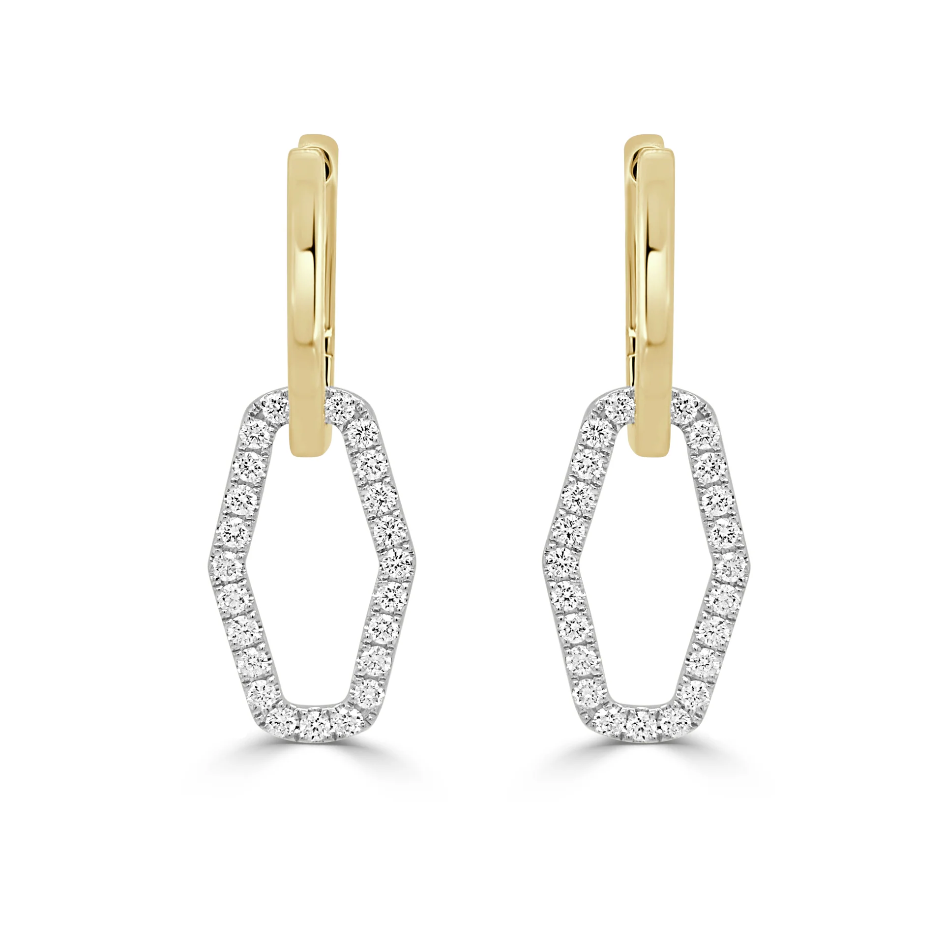 14K Two-Tone Dangle Hexagon Earrings with .61ctw Diamonds Earrings