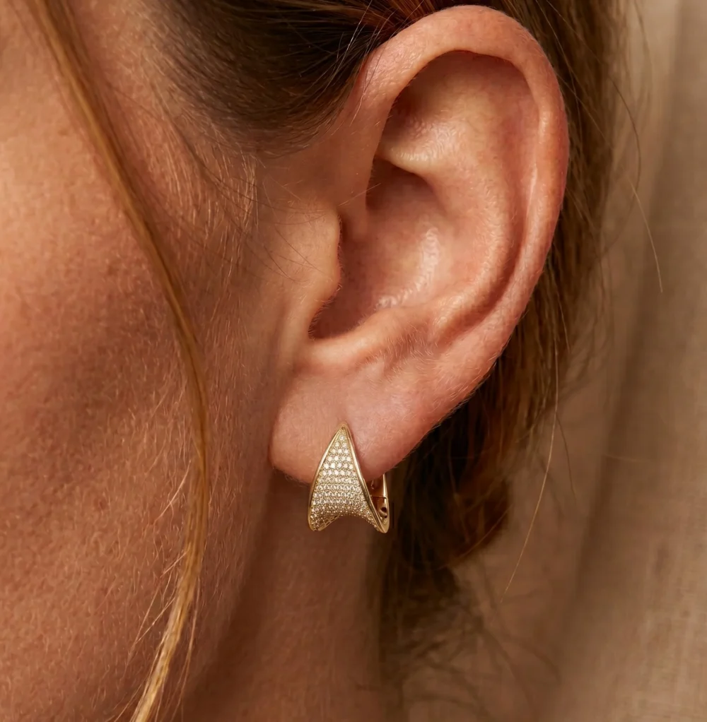 14K Yellow Gold Triangle Huggies with .73ctw Diamonds Earrings 6