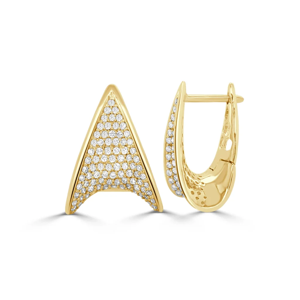 14K Yellow Gold Triangle Huggies with .73ctw Diamonds Earrings 3