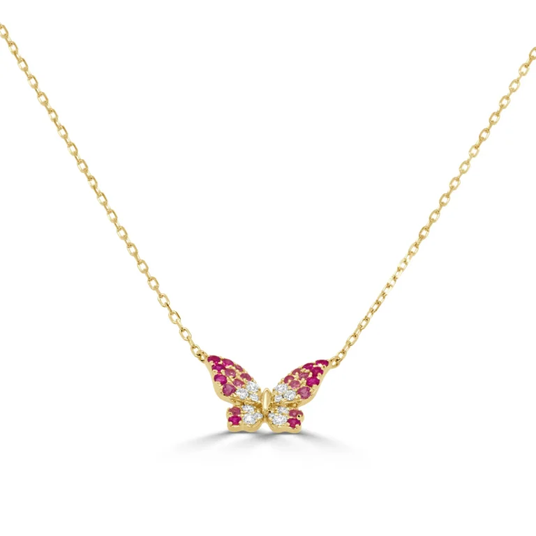 14K Yellow Gold Butterfly Necklace with .37ctw Pink Sapphires & .14ctw Diamonds 15-16″ Fine Jewelry 2