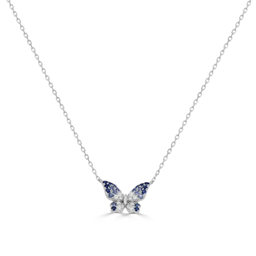 14K White Gold Butterfly Necklace with .35ctw Sapphires & .14ctw Diamonds 17-18″ Fine Jewelry 2