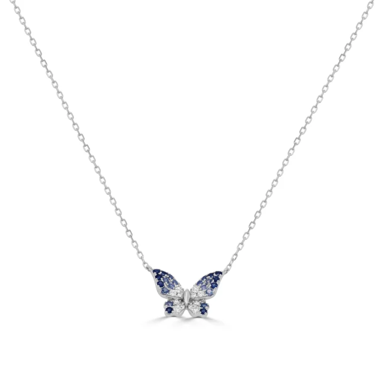 14K White Gold Butterfly Necklace with .35ctw Sapphires & .14ctw Diamonds 17-18″ Fine Jewelry 2