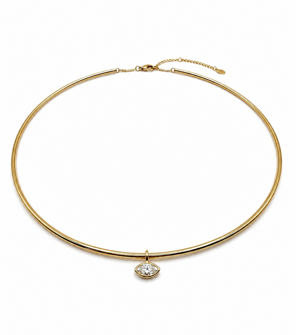 14K Yellow Gold Bezel Solitaire Necklace with .42ct Marquise Diamond 17″ Fine Jewelry 3