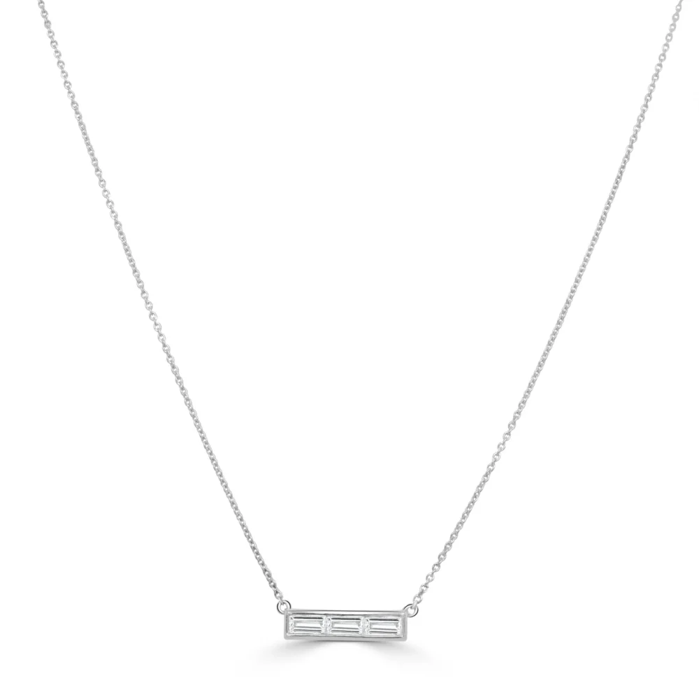 14K White Gold Bar Necklace with .51ctw Baguette Diamonds 16-18″ Fine Jewelry 3