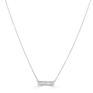 14K White Gold Bar Necklace with .51ctw Baguette Diamonds 16-18
