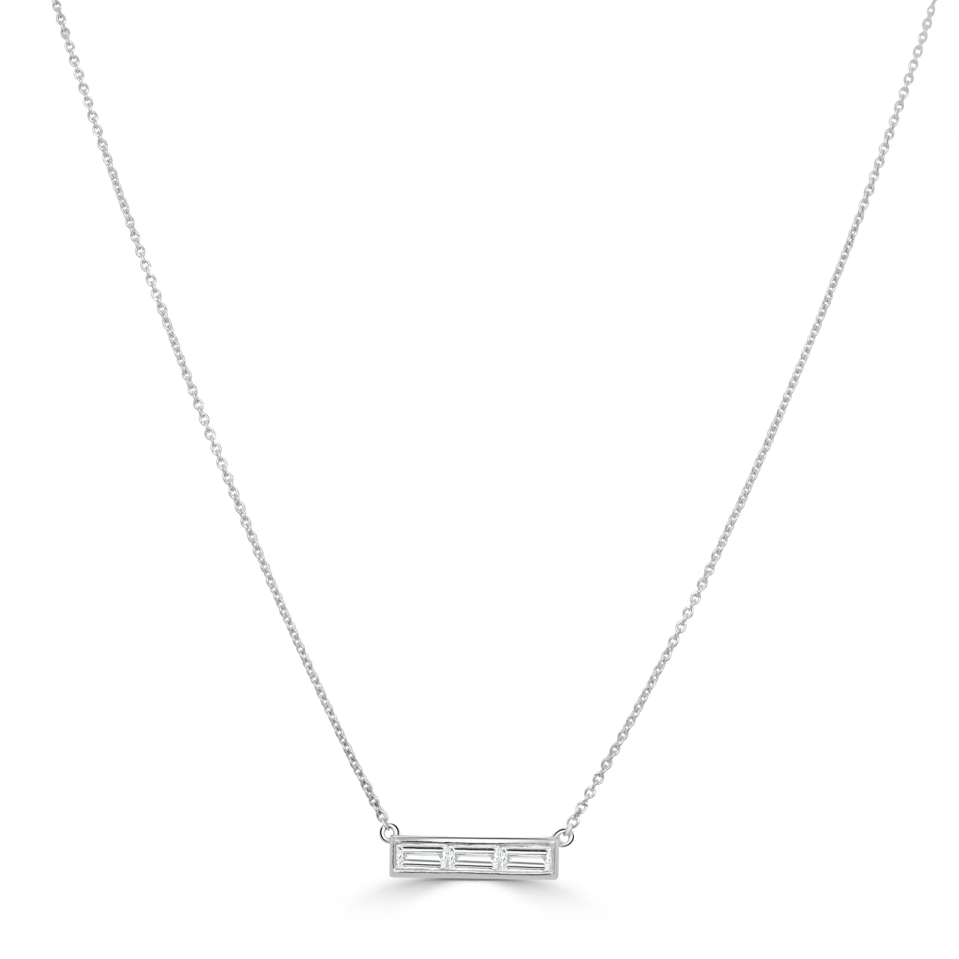14K White Gold Bar Necklace with .51ctw Baguette Diamonds 16-18″ Fine Jewelry
