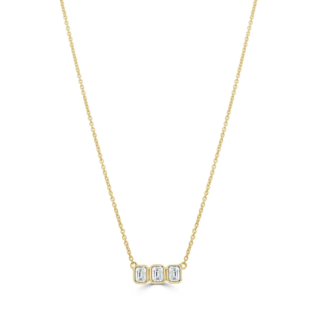 14K Yellow Gold 3 Stone Necklace with .51ctw Emerald Diamonds 16-18″ Fine Jewelry 3