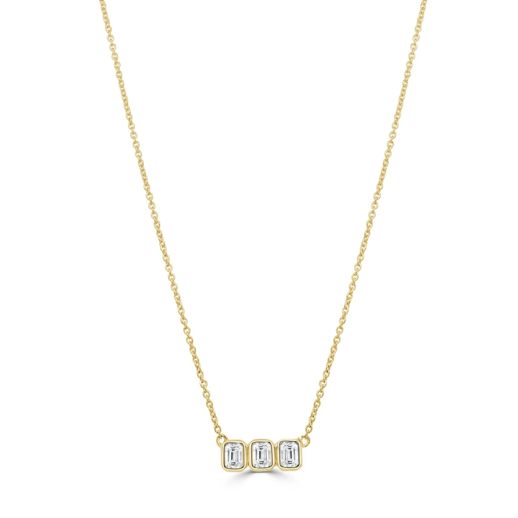 14K Yellow Gold 3 Stone Necklace with .51ctw Emerald Diamonds 16-18″ Fine Jewelry 2