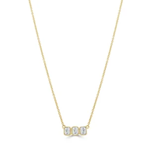 14K Yellow Gold 3 Stone Necklace with .51ctw Emerald Diamonds 16-18