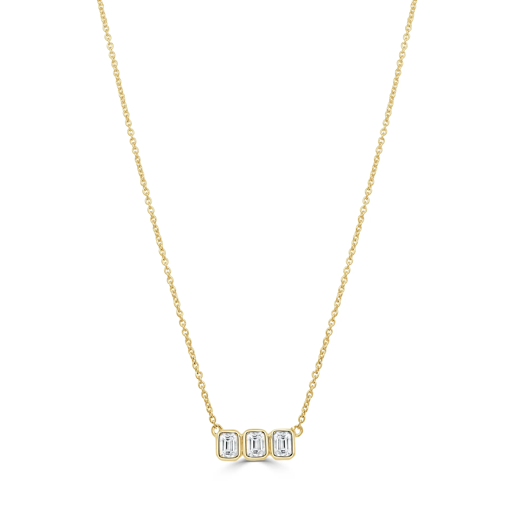 14K Yellow Gold 3 Stone Necklace with .51ctw Emerald Diamonds 16-18″ Fine Jewelry