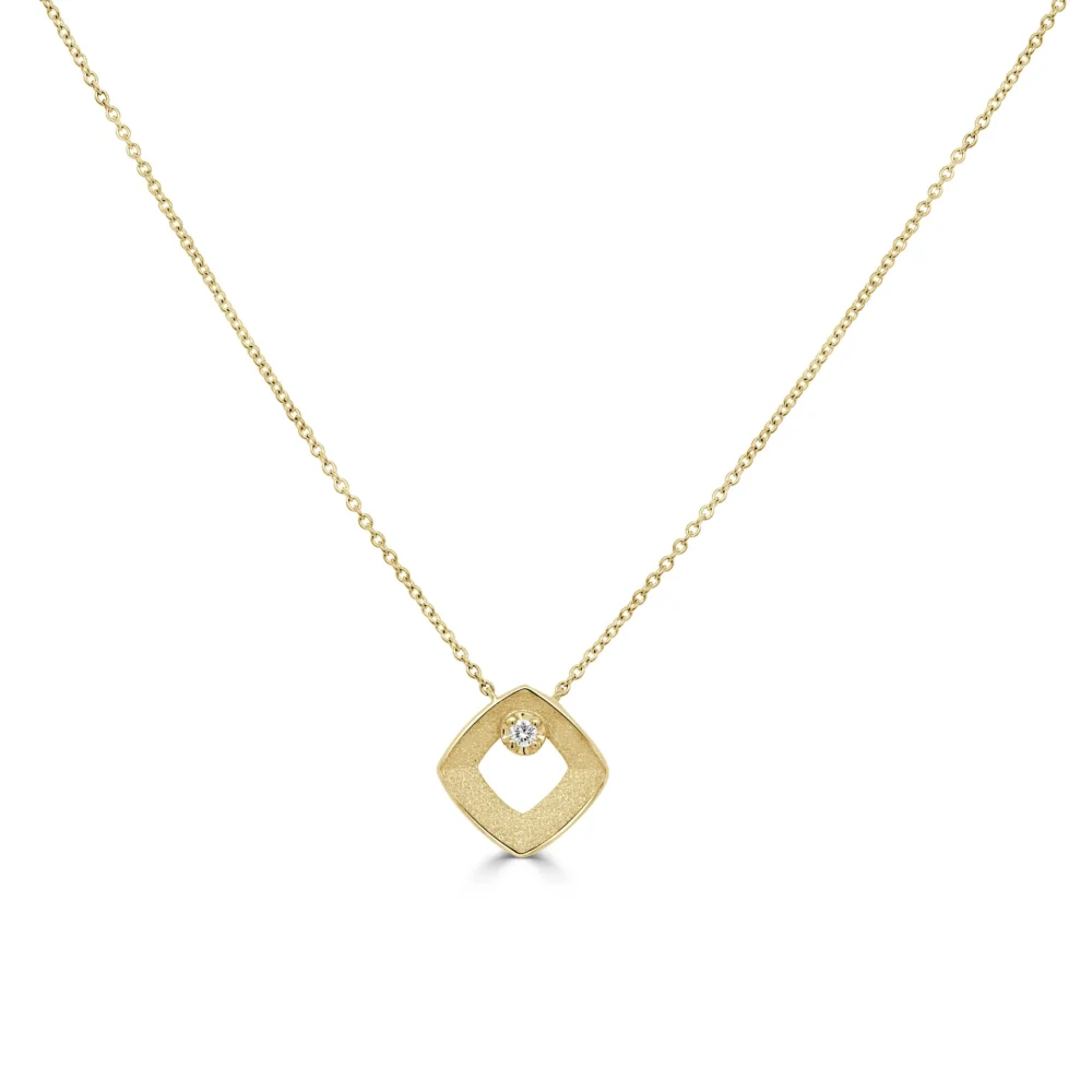 18K Yellow Gold Square Necklace with .05ct Diamond 16-18″ Fine Jewelry 3