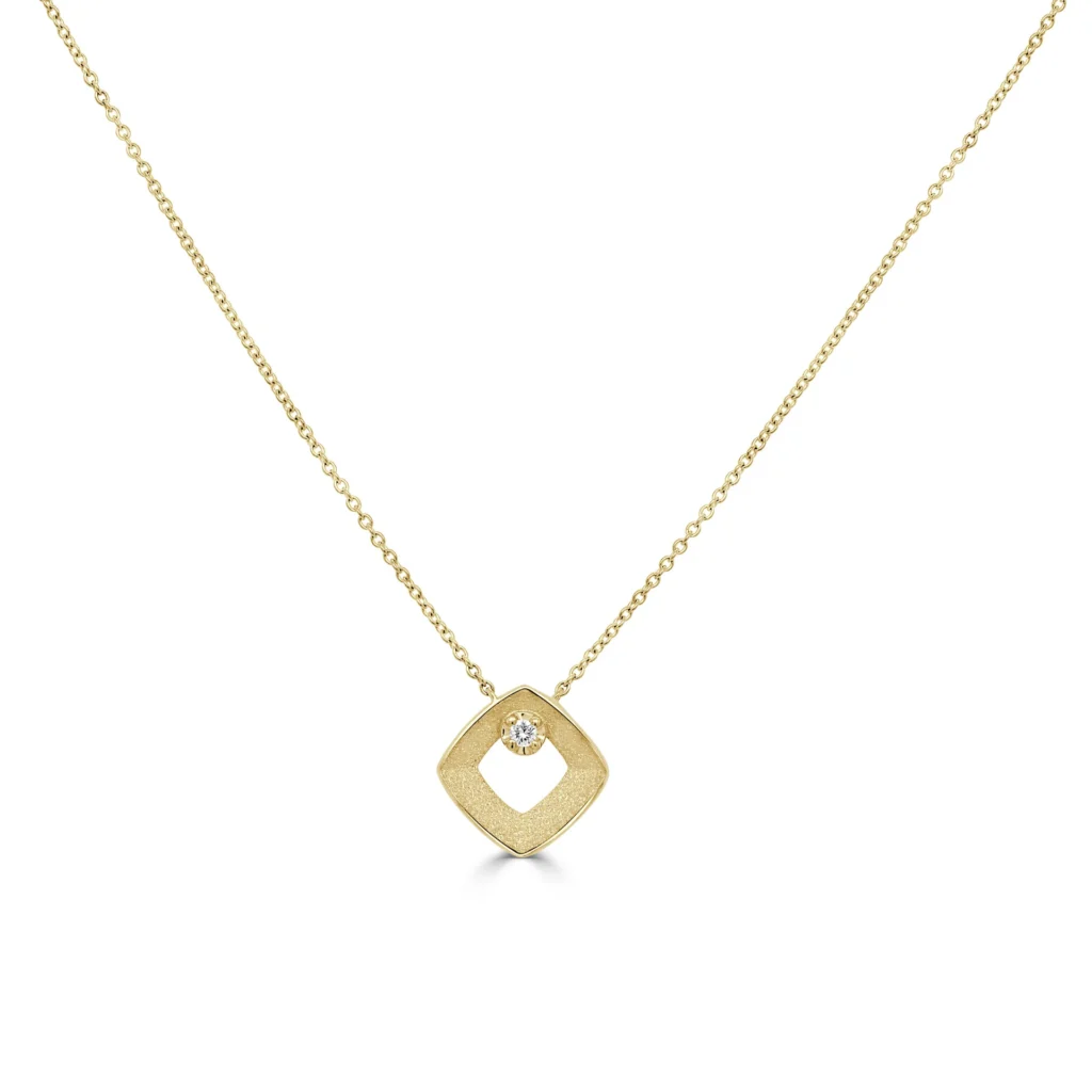 18K Yellow Gold Square Necklace with .05ct Diamond 16-18″ Fine Jewelry 2