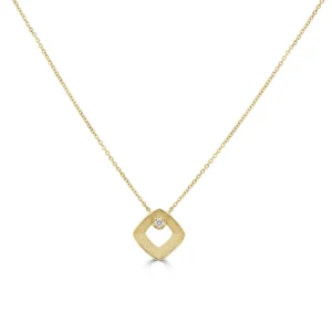 18K Yellow Gold Square Necklace with .05ct Diamond 16-18
