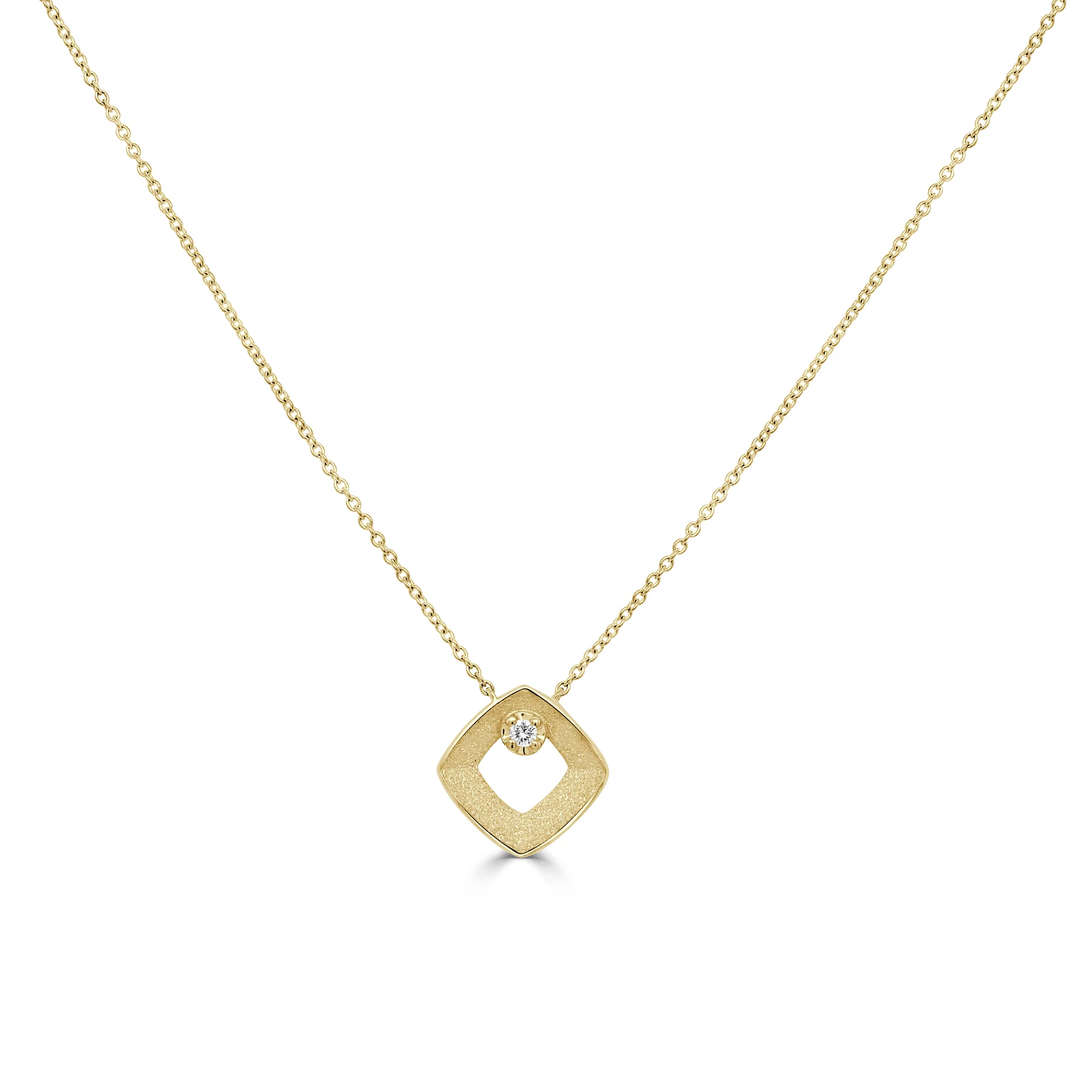 18K Yellow Gold Square Necklace with .05ct Diamond 16-18″ Fine Jewelry