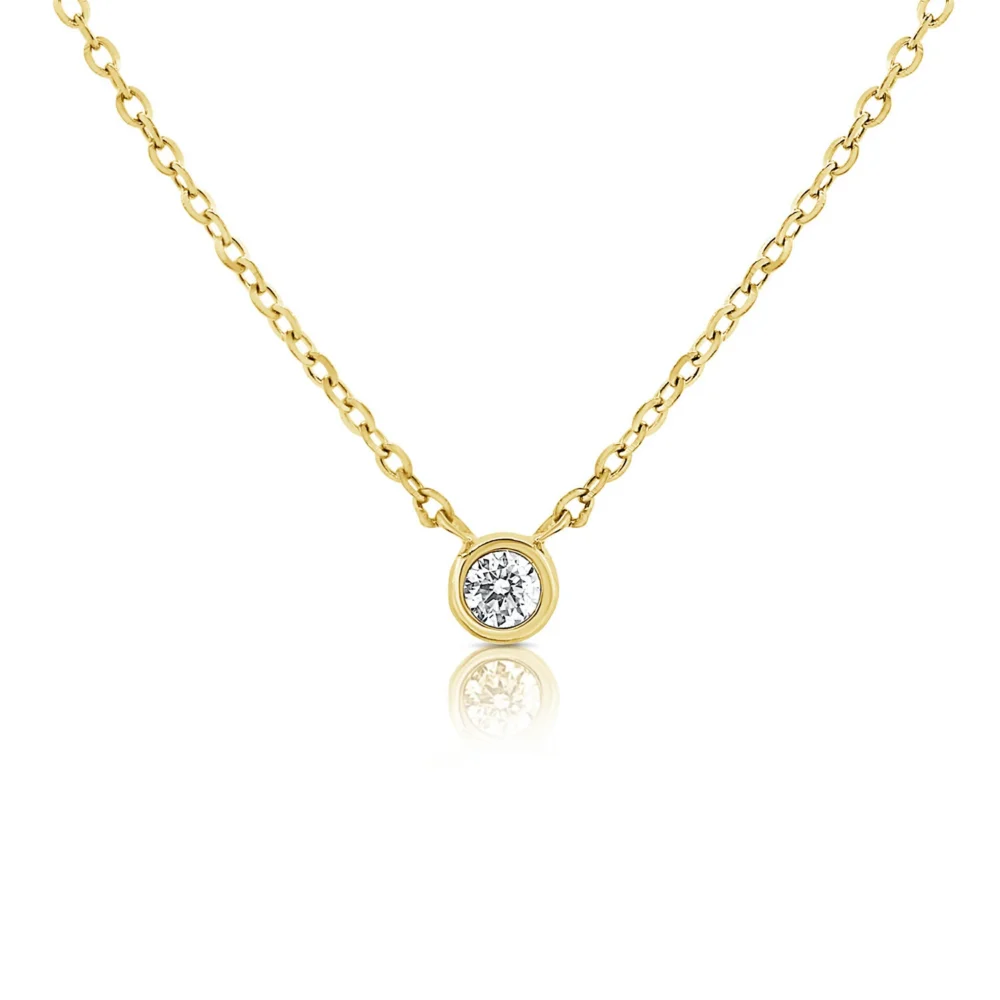14K Yellow Gold Bezel Solitaire Necklace with .09ct Diamond 17-18″ Fine Jewelry 3