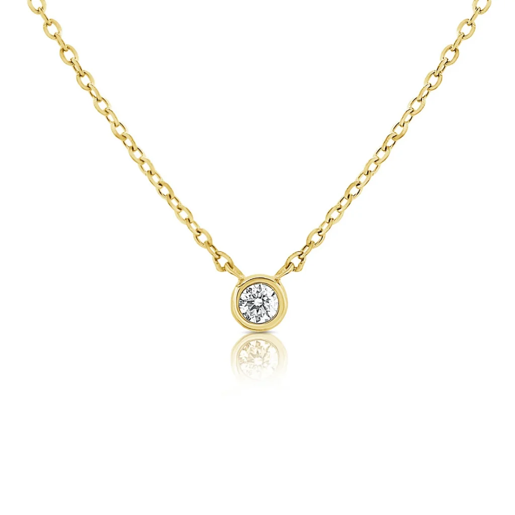 14K Yellow Gold Bezel Solitaire Necklace with .09ct Diamond 17-18″ Fine Jewelry 2