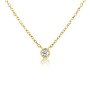 14K Yellow Gold Bezel Solitaire Necklace with .09ct Diamond 17-18