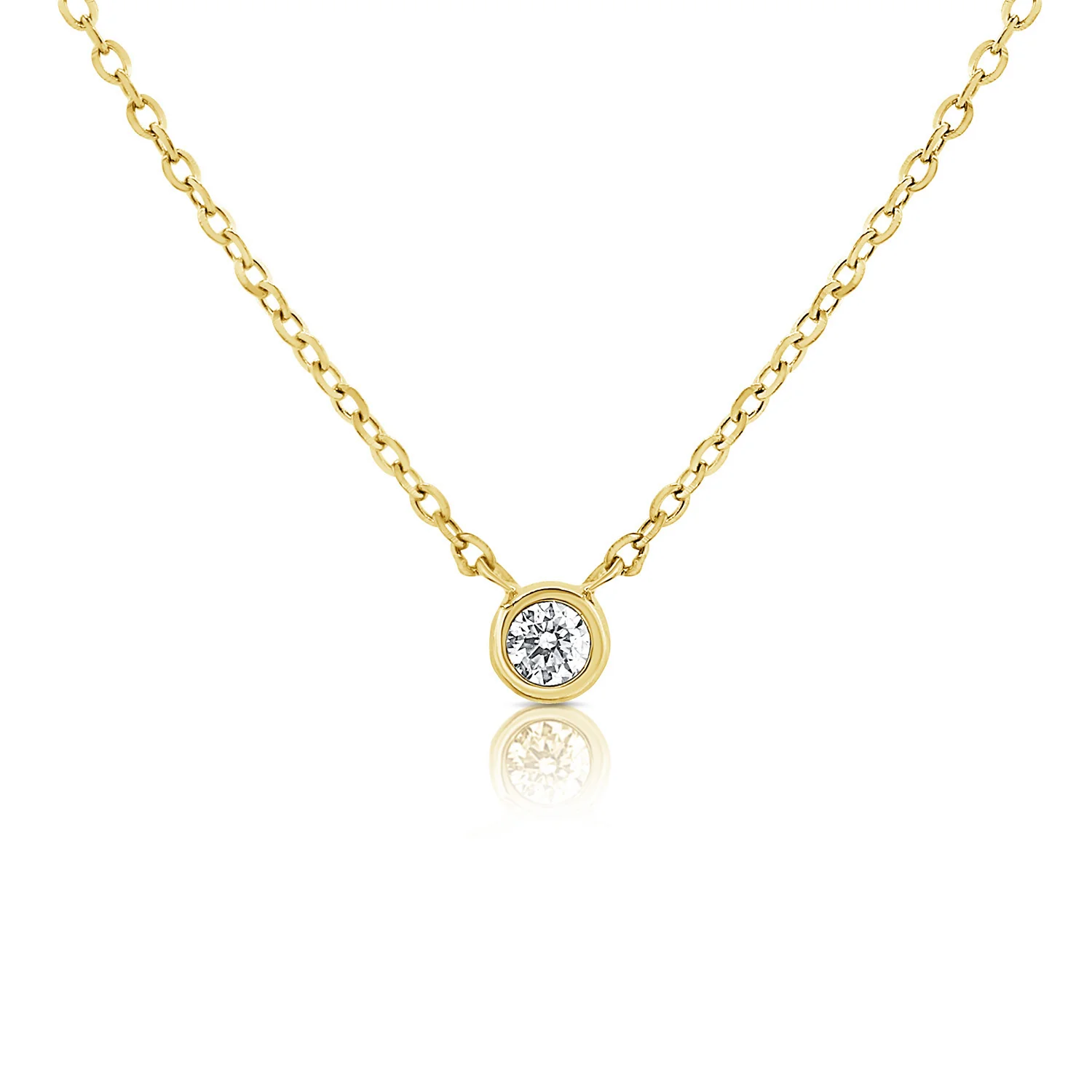 14K Yellow Gold Bezel Solitaire Necklace with .09ct Diamond 17-18″ Fine Jewelry
