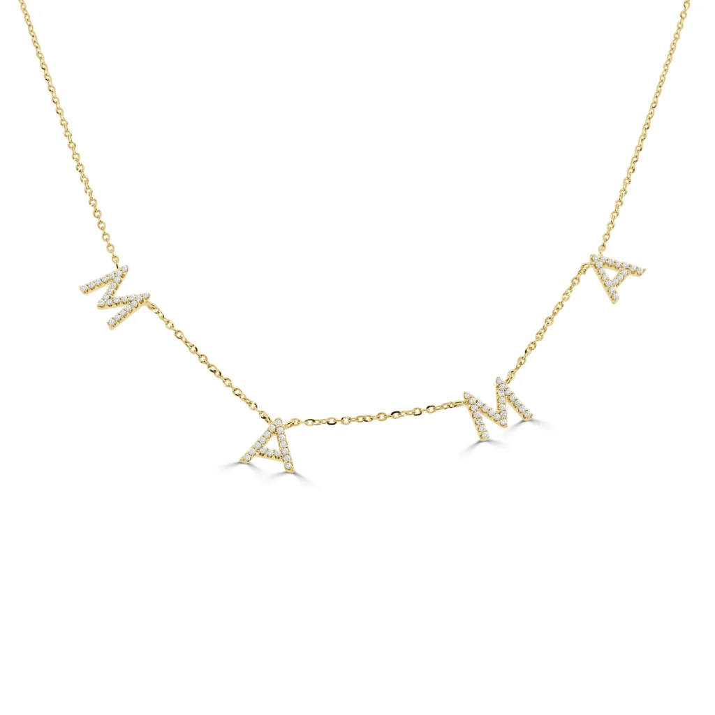 14K Yellow Gold Mama Station Necklace with .16ctw Diamonds 15-16″ Fine Jewelry 2