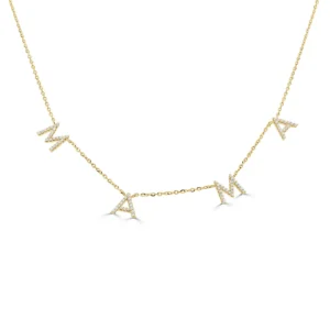 14K Yellow Gold Mama Station Necklace with .16ctw Diamonds 15-16