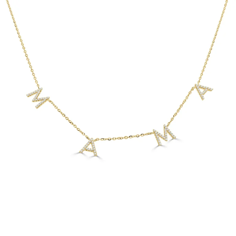 14K Yellow Gold Mama Station Necklace with .16ctw Diamonds 15-16″ Fine Jewelry 2