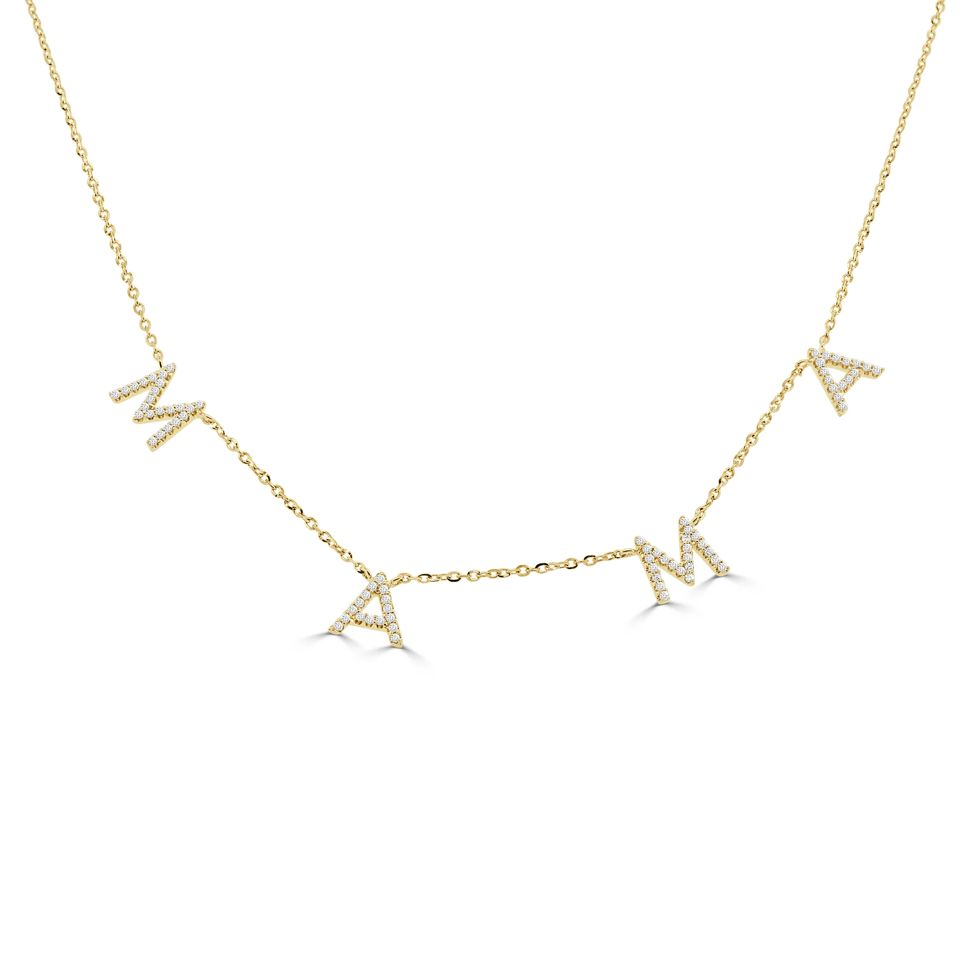 14K Yellow Gold Mama Station Necklace with .16ctw Diamonds 15-16″ Fine Jewelry
