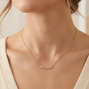 14K Yellow Gold Mama Necklace with .16ctw Diamonds 15-16