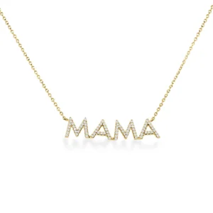 14K Yellow Gold Mama Necklace with .16ctw Diamonds 15-16