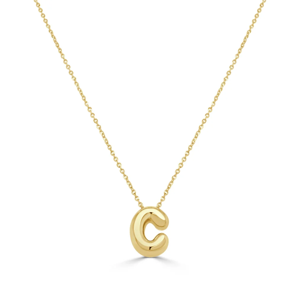 14K Yellow Gold Bubble “C” Initial Necklace 16-18″ Fine Jewelry 5