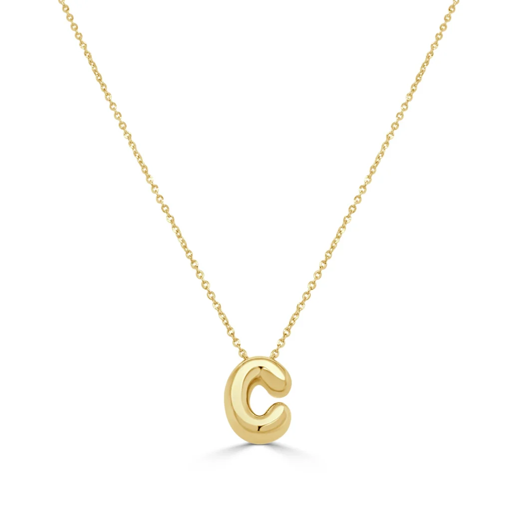 14K Yellow Gold Bubble “C” Initial Necklace 16-18″ Fine Jewelry 3