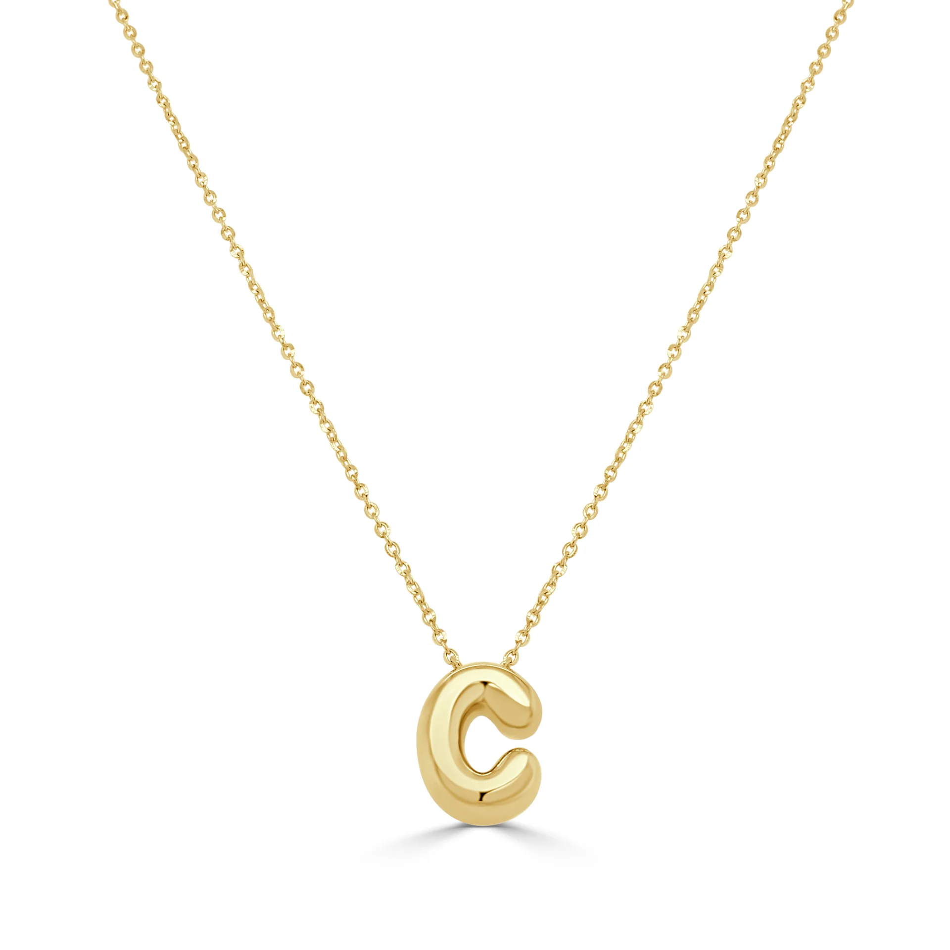 14K Yellow Gold Bubble “C” Initial Necklace 16-18″ Fine Jewelry