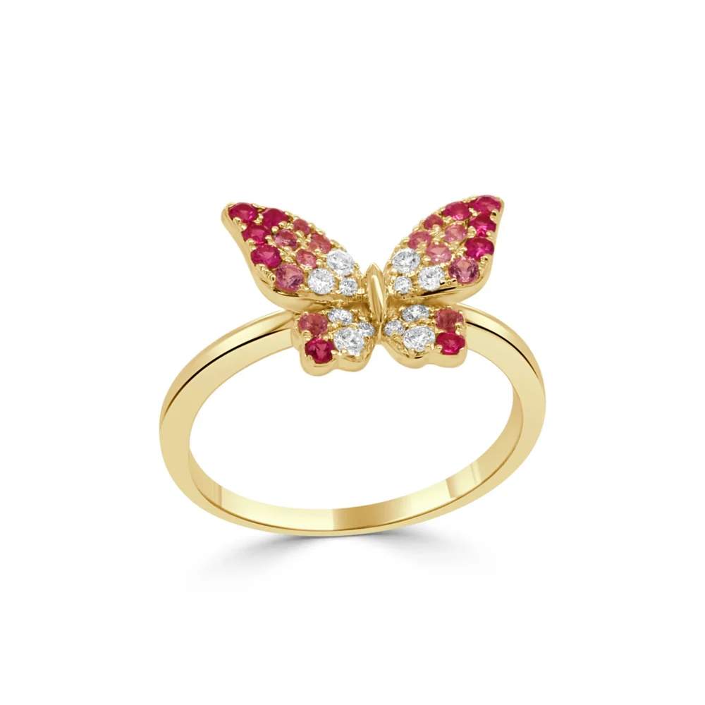 14K Yellow Gold Butterfly Ring with .36ctw Pink Sapphires & .14ctw Diamonds Size 7 Fine Jewelry 3