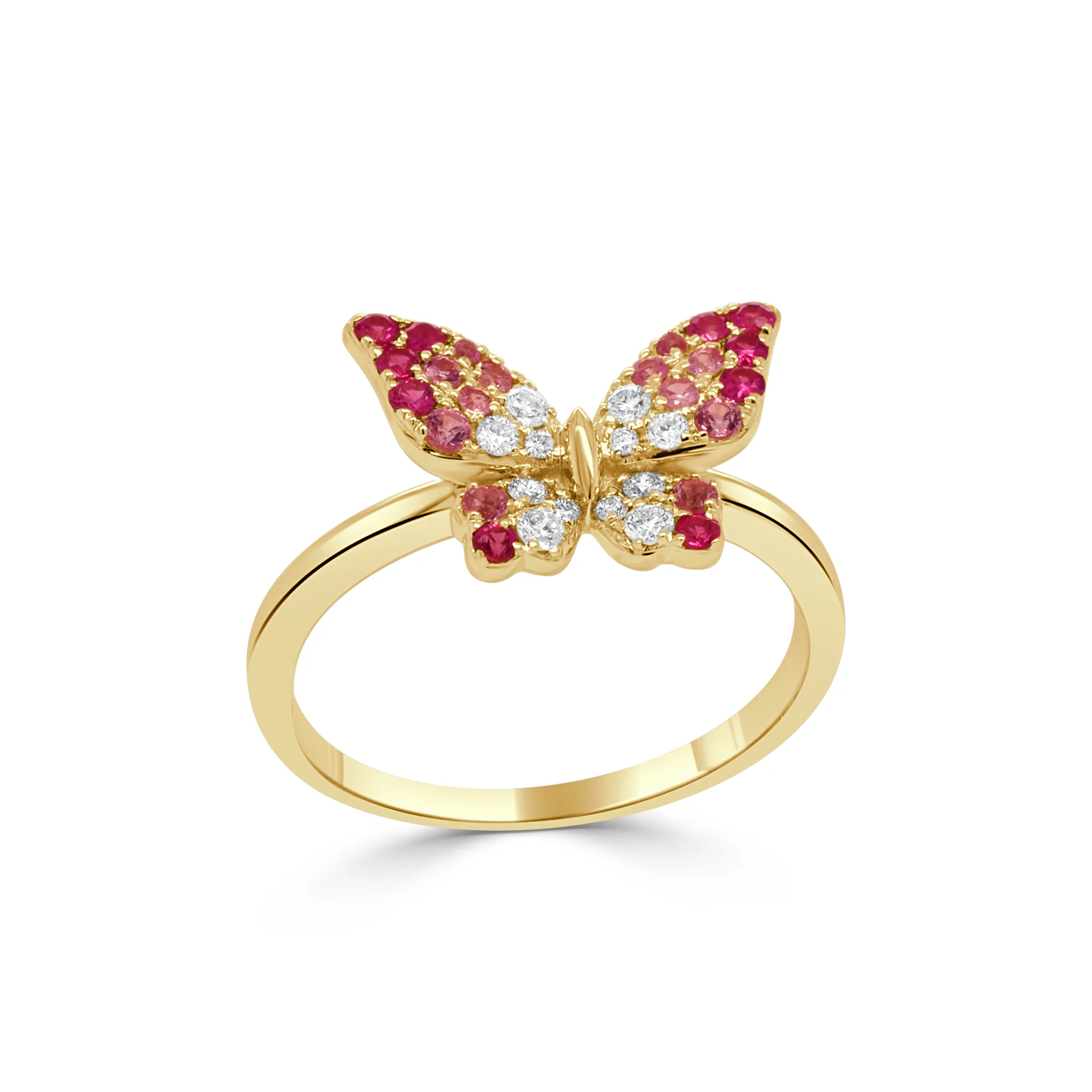 14K Yellow Gold Butterfly Ring with .36ctw Pink Sapphires & .14ctw Diamonds Size 7 Fine Jewelry