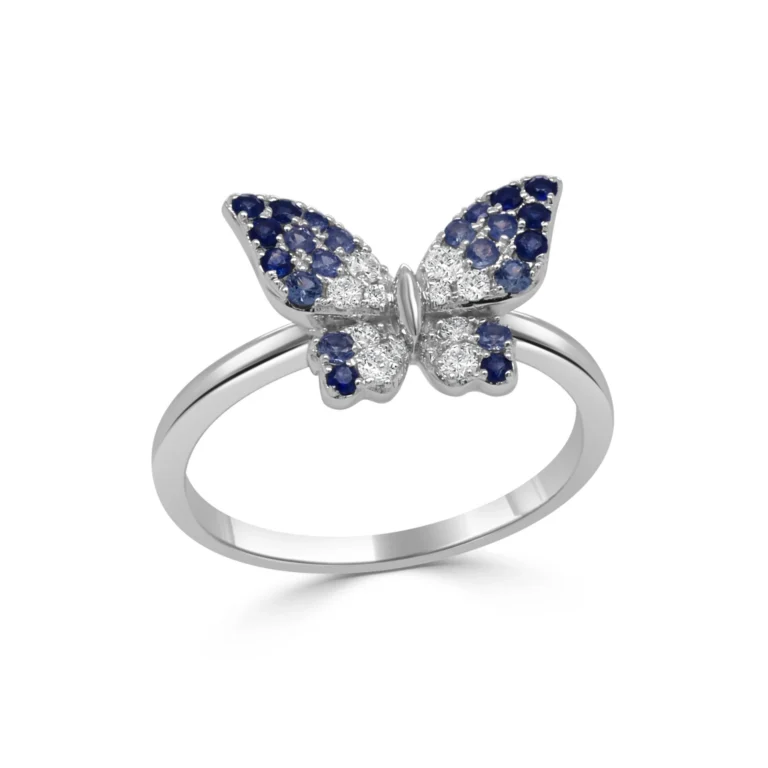 14K White Gold Butterfly Ring with .36ctw Sapphires & .14ctw Diamonds Size 7 Fine Jewelry 2