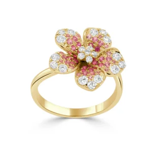 14K Yellow Gold Ombre Flower Ring with .48ctw Pink Sapphires & .58ctw Diamonds Size 7