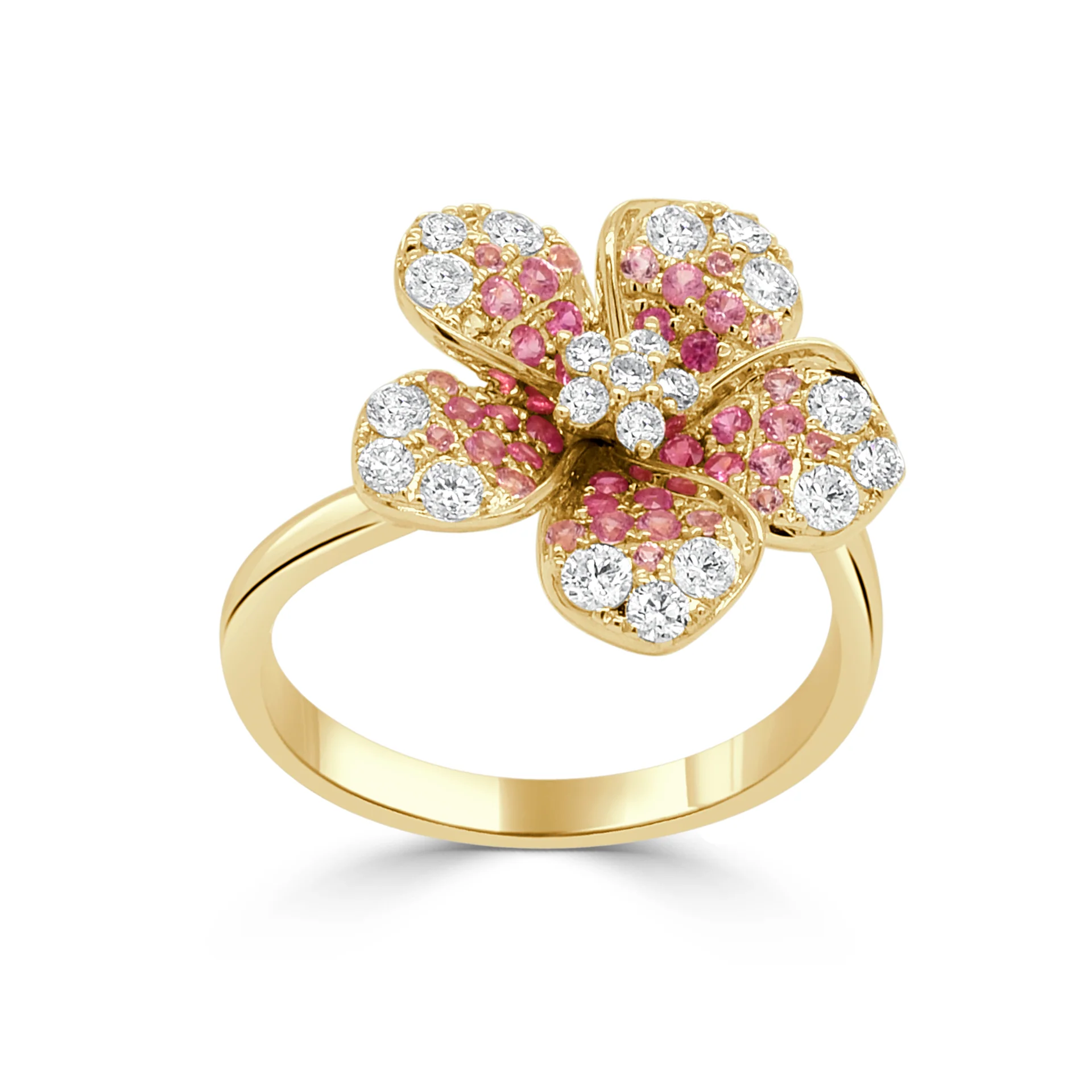14K Yellow Gold Ombre Flower Ring with .48ctw Pink Sapphires & .58ctw Diamonds Size 7 Fine Jewelry